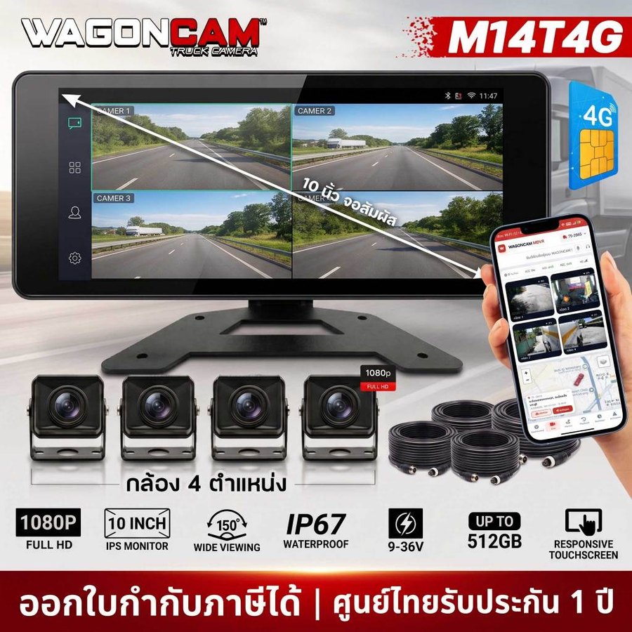 M14T4G กล้อง 4 ทิศทาง 4G จอ 10.3 นิ้ว + AI BSD
