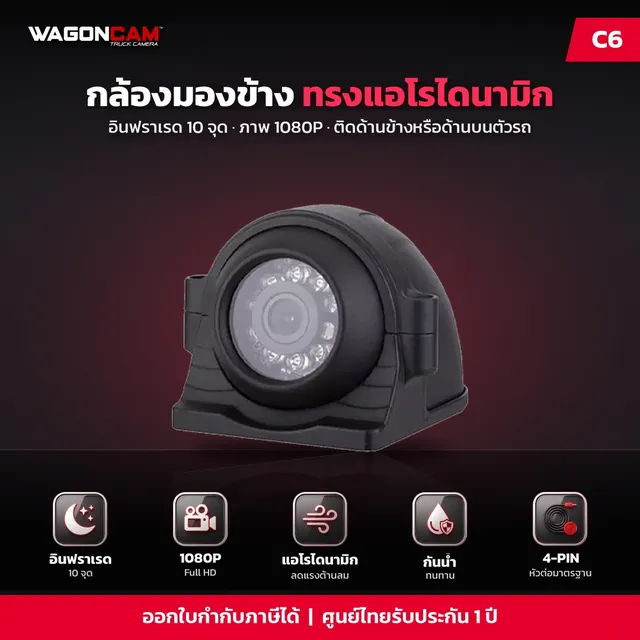C6 กล้อง IR มองข้าง ทรงแอโรไดนามิก