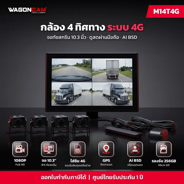 M14T4G กล้อง 4 ทิศทาง 4G จอ 10.3 นิ้ว + AI BSD