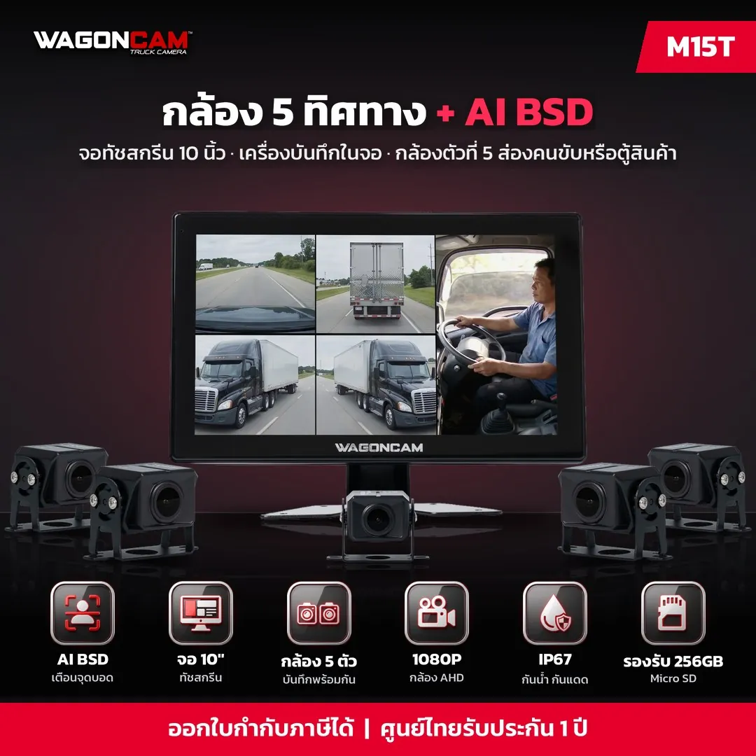 M15T กล้อง 5 ทิศทาง จอสัมผัส 10 นิ้ว + AI BSD