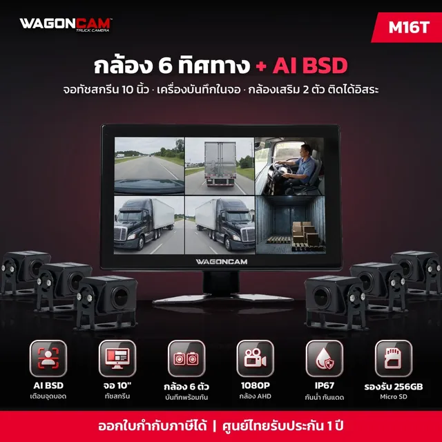 M16T กล้อง 6 ทิศทาง จอสัมผัส 10 นิ้ว + AI BSD