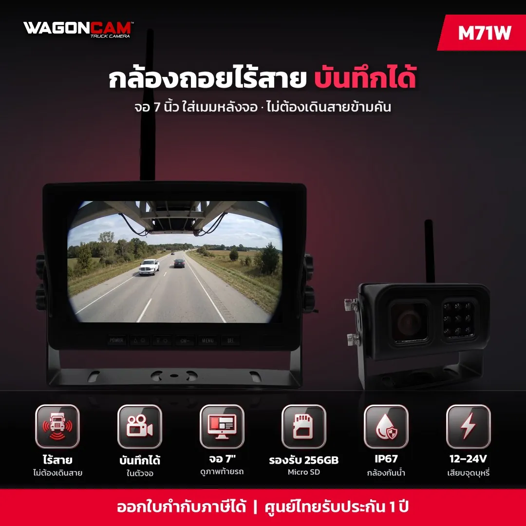 M71W กล้องถอยไร้สาย “บันทึกได้” (ใส่เมมหลังจอ)