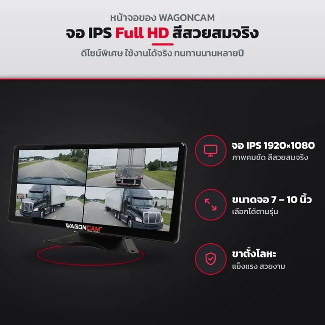หน้าจอ WAGONCAM แบบ IPS ความละเอียด 1920x1080 ขนาด 7-10 นิ้ว ขาตั้งโลหะ