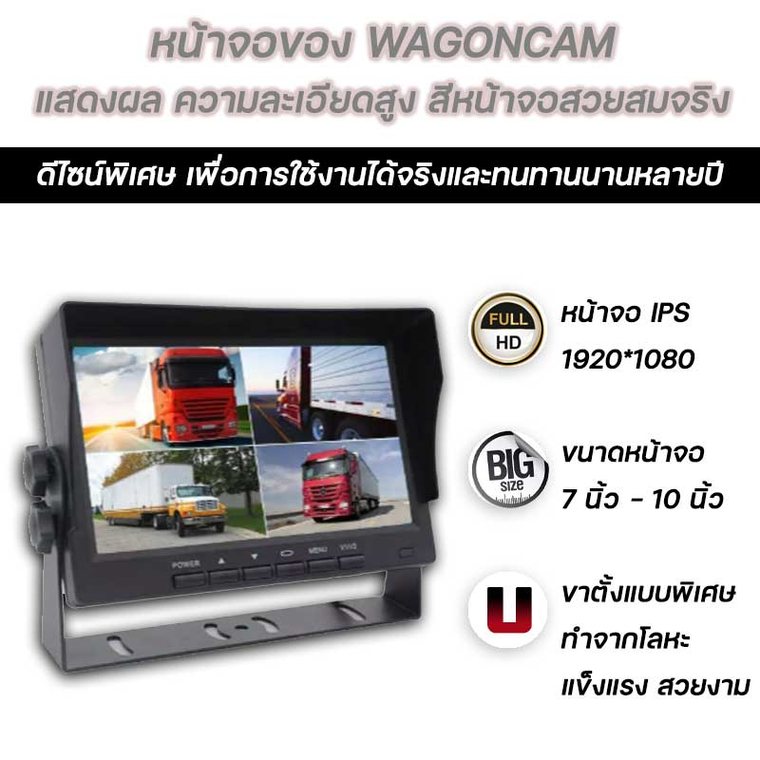 หน้าจอ WAGONCAM แบบ IPS ความละเอียด 1920x1080 ขนาด 7-10 นิ้ว ขาตั้งโลหะ