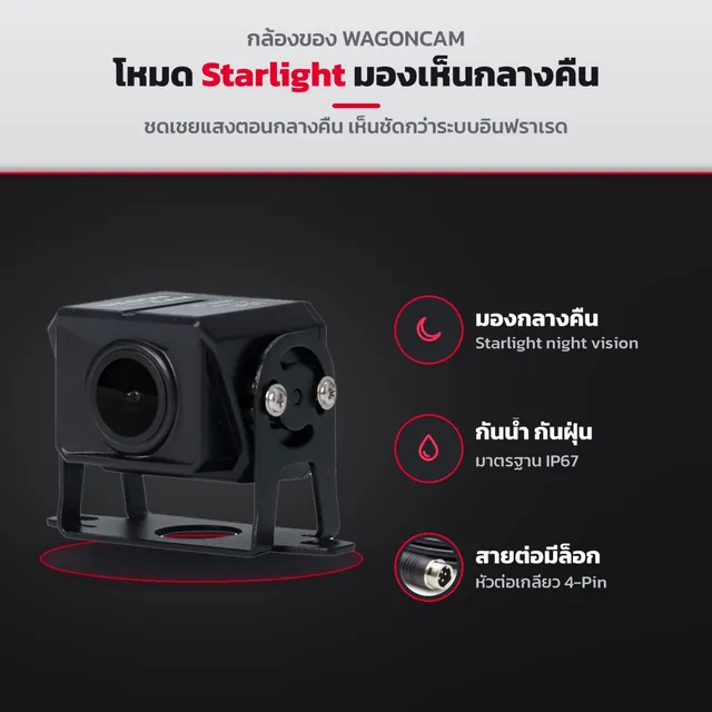 กล้อง WAGONCAM โหมด Starlight night vision มองกลางคืน กันน้ำ สายต่อมีล็อก